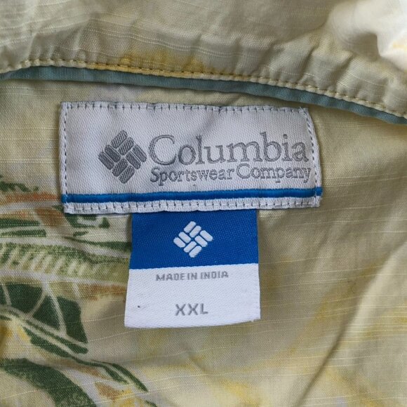 Columbia Mens Hawaiian Shirt XXL Short Sleeve Yellow Tropical Button Up Casual - Picture 3 of 10